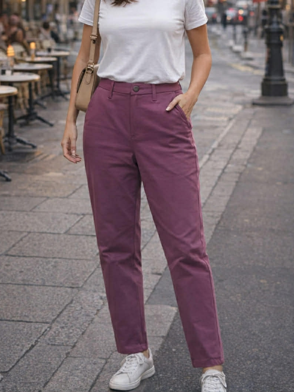 RVCA Women's Recession High-Rise Chino Pants NWOT - Plum Burgundy, Sz 29